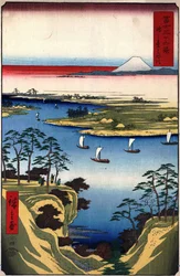 36 Zichten op de berg Fuji - 11. Wilde Ganzenheuvel en de Tone Rivier